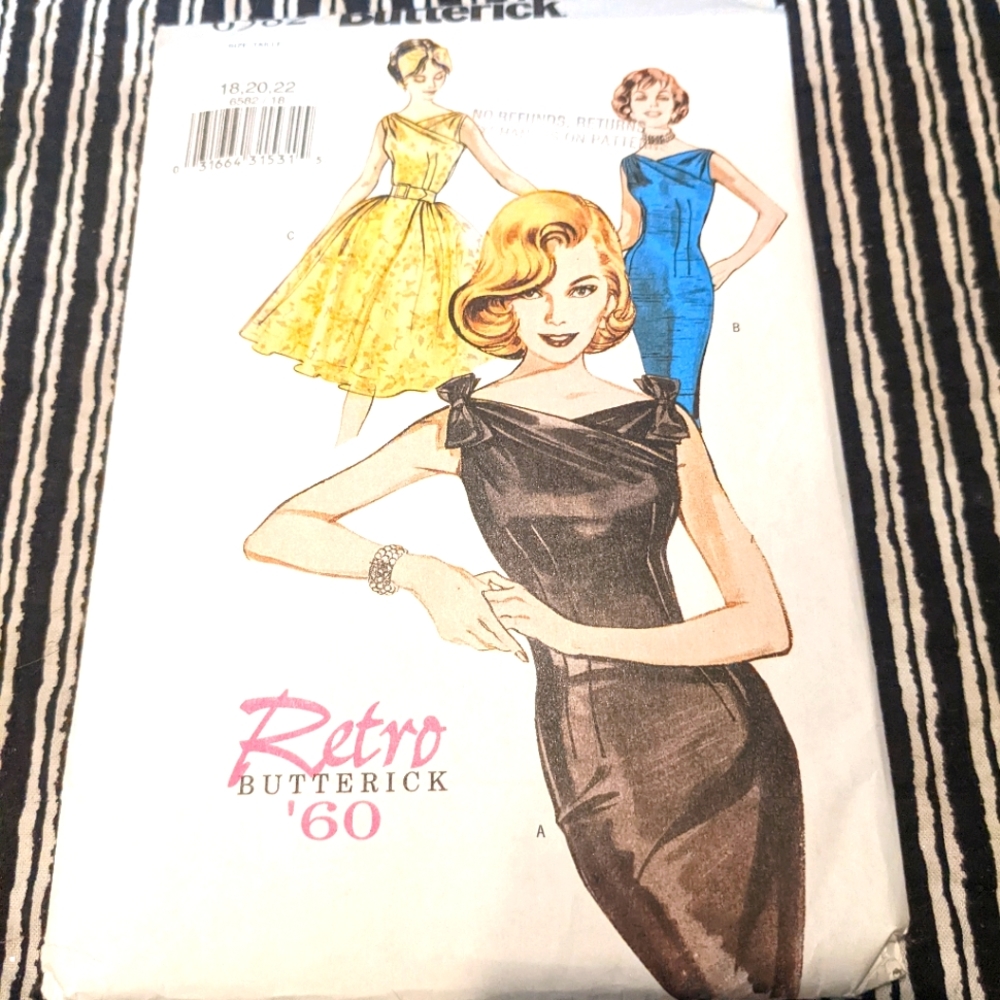Butterick 6582 size 18,20,22 retro inspired '60 pattern only